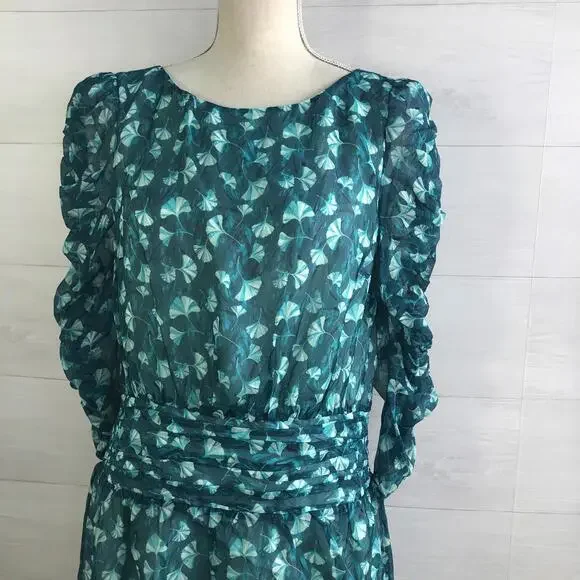NWT Rachel Zoe - Green Gingko leaf print dress, L - Picture 2 of 9